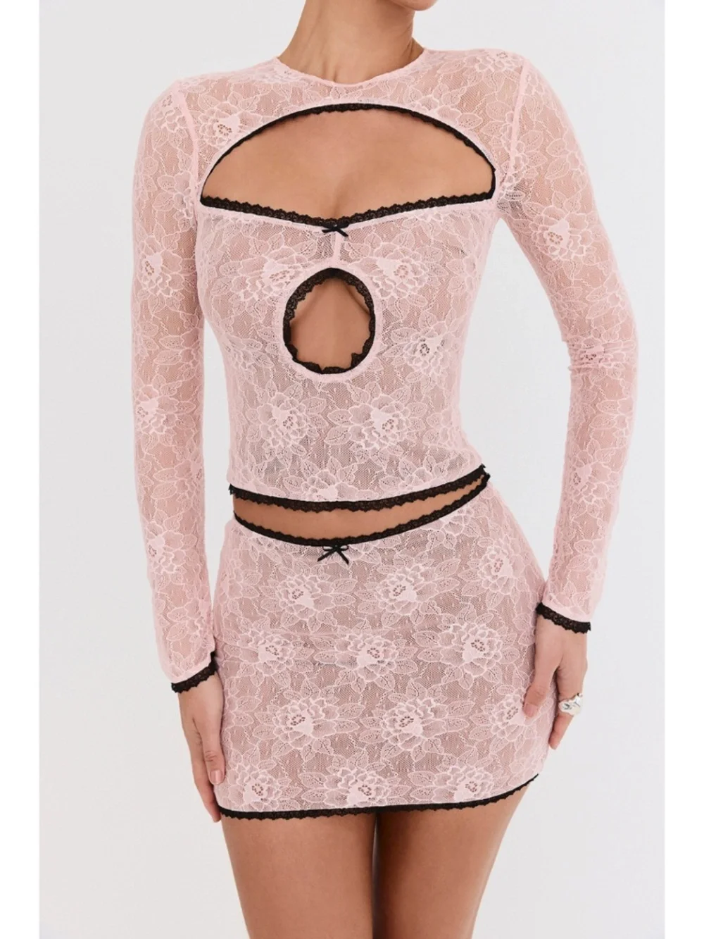NEW House of CB Mistress Rocks Peony Lace Cutout Top and Skirt Set XS